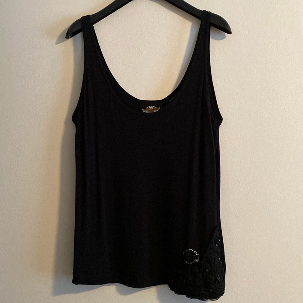 Harley Davidson Tank Top - Lace & Beading  on Lower Left Corner of Top
